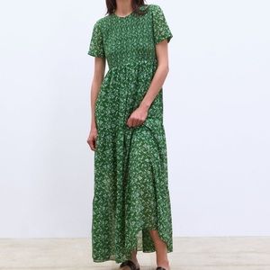 ZARA green smocked maxi dress size medium